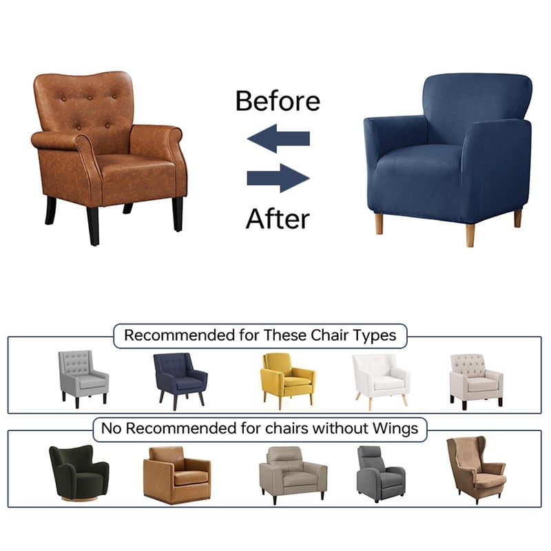 SONNACH Stretch Chair Covers with Arms 1-Piece Banquet Armchair Slipcover Velvet Mid Century Modern Armchair Slipcover Anti-Slip Furniture Protector for Living Room Friendly for Kids Pets (Navy) - Image 4
