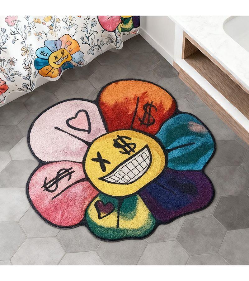 1pc 120x120cm 47x47inch Colorful Imitation Cashmere Dotted Plastic Bottom Irregular Flower Washable Dopamine Creative Living Room Carpet Bedroom Rug Home Decoration Bedside Soft Sofa Coffee Table Floor Mat - Image 1