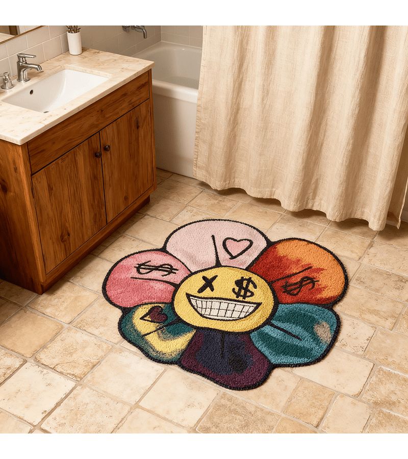1pc 120x120cm 47x47inch Colorful Imitation Cashmere Dotted Plastic Bottom Irregular Flower Washable Dopamine Creative Living Room Carpet Bedroom Rug Home Decoration Bedside Soft Sofa Coffee Table Floor Mat - Image 4