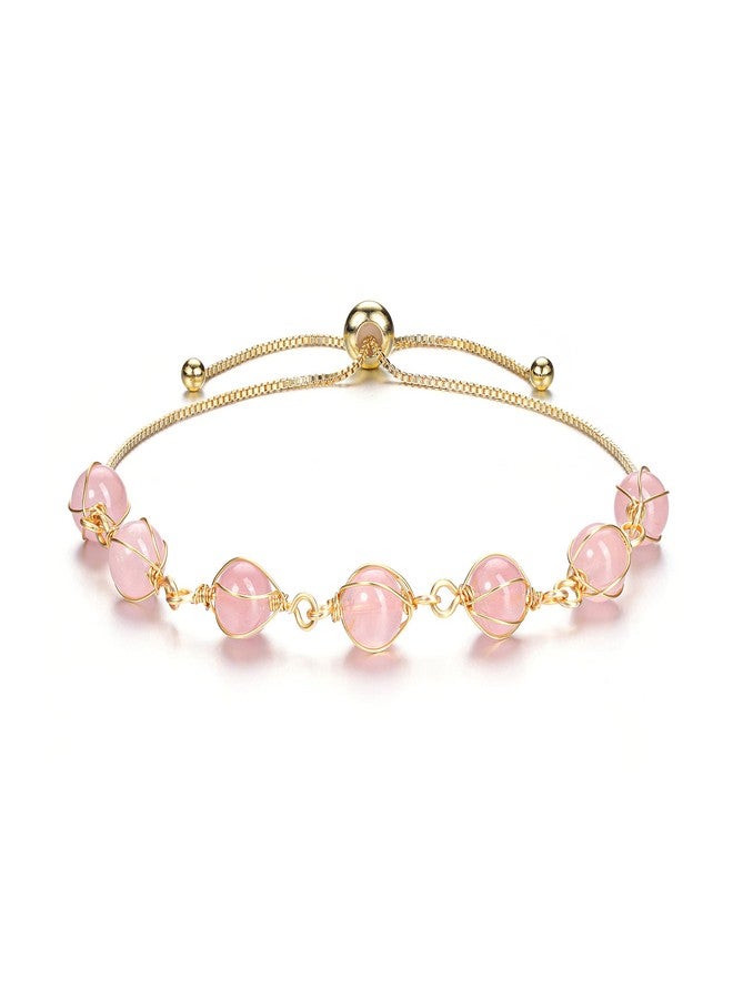PESOENTH Rose Quartz Crystals Healing Bracelet Women Natural Pink Gemstone Beads Anxiety Yoga Medititaion Spiritual 14K Gold Bracelet Crystal Jewelry for Women - Image 1
