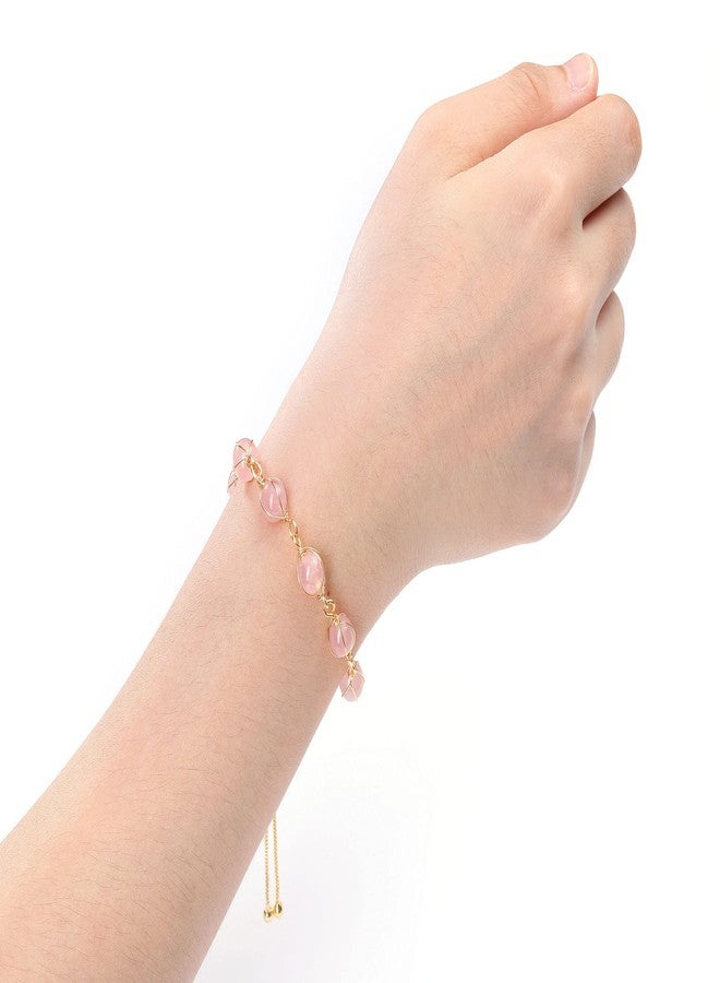 PESOENTH Rose Quartz Crystals Healing Bracelet Women Natural Pink Gemstone Beads Anxiety Yoga Medititaion Spiritual 14K Gold Bracelet Crystal Jewelry for Women - Image 2