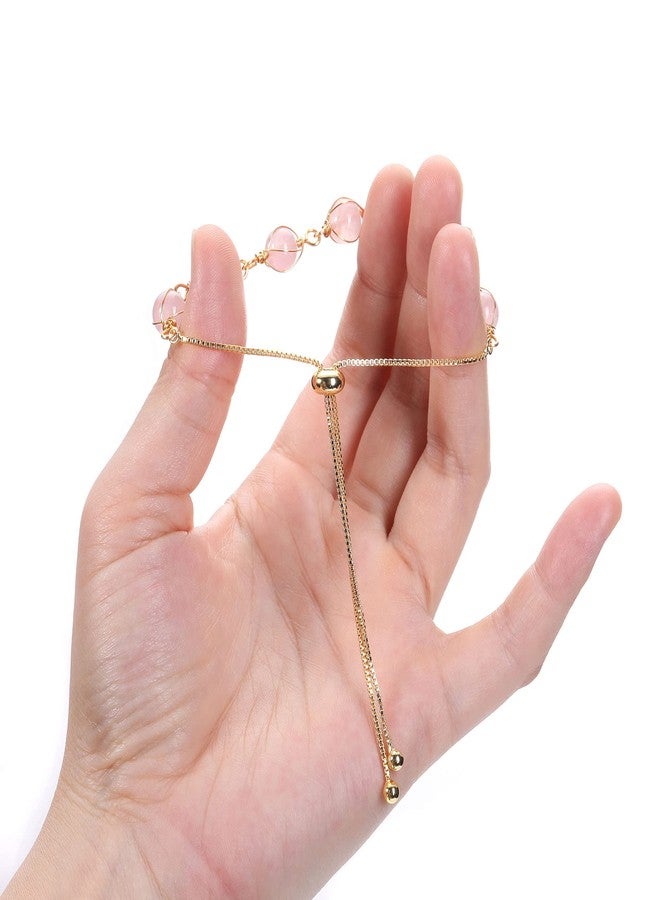 PESOENTH Rose Quartz Crystals Healing Bracelet Women Natural Pink Gemstone Beads Anxiety Yoga Medititaion Spiritual 14K Gold Bracelet Crystal Jewelry for Women - Image 5
