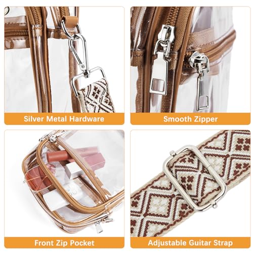 BOSTANTEN Clear Bag for Women Stadium Approved Clear Bags Small Crossbody Purse Trendy for Concerts Sports Events Brown (Cable Hole) - Image 5