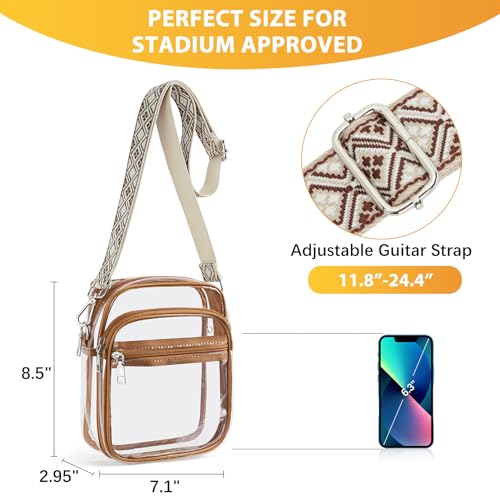 BOSTANTEN Clear Bag for Women Stadium Approved Clear Bags Small Crossbody Purse Trendy for Concerts Sports Events Brown (Cable Hole) - Image 3