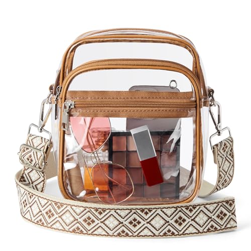 BOSTANTEN Clear Bag for Women Stadium Approved Clear Bags Small Crossbody Purse Trendy for Concerts Sports Events Brown (Cable Hole) - Image 1