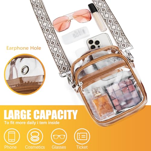 BOSTANTEN Clear Bag for Women Stadium Approved Clear Bags Small Crossbody Purse Trendy for Concerts Sports Events Brown (Cable Hole) - Image 4
