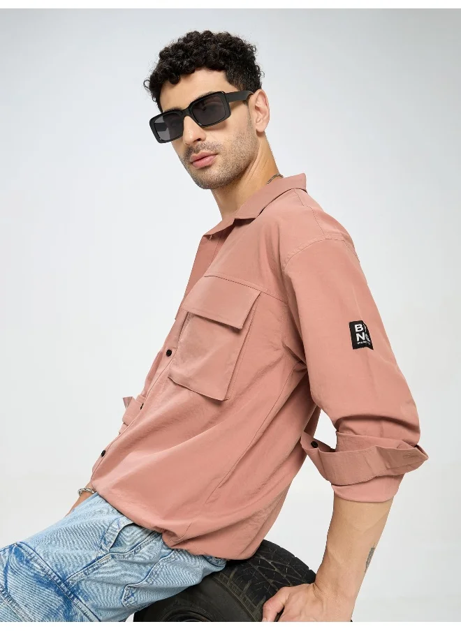 بيونغ Rose Pink Utility Pockets Urban Shirt for Men