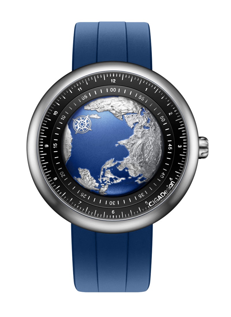 CIGA Design - Blue Planet Automatic Mechanical Skeleton Wristwatch For Men , Stainless steel  , Watch size: 46mm*46mm - Image 1