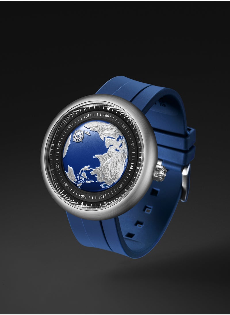 CIGA Design - Blue Planet Automatic Mechanical Skeleton Wristwatch For Men , Stainless steel  , Watch size: 46mm*46mm - Image 1