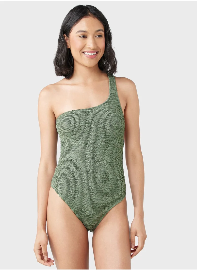 MANGO One Shoulder High Leg Swimsuit