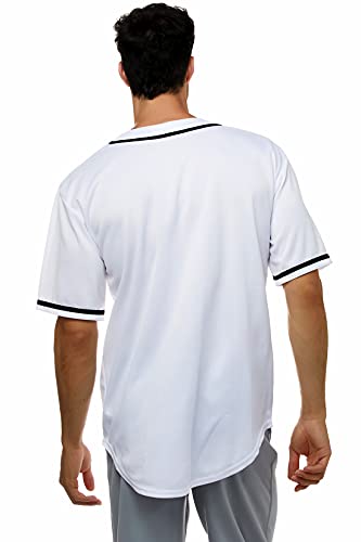 JC DISTRO Men's Short Sleeve Plain Button Down Baseball Jersey Team Jersey White X-Large - Image 2