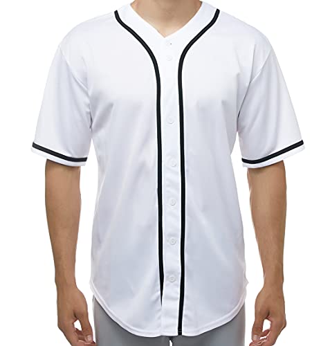JC DISTRO Men's Short Sleeve Plain Button Down Baseball Jersey Team Jersey White X-Large - Image 4