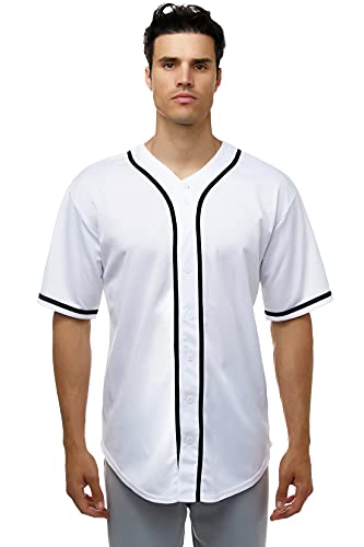 JC DISTRO Men's Short Sleeve Plain Button Down Baseball Jersey Team Jersey White X-Large - Image 1