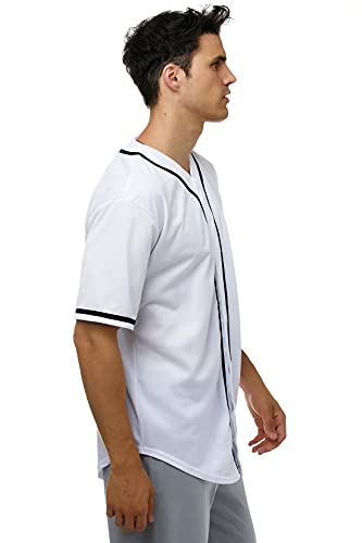JC DISTRO Men's Short Sleeve Plain Button Down Baseball Jersey Team Jersey White X-Large - Image 3