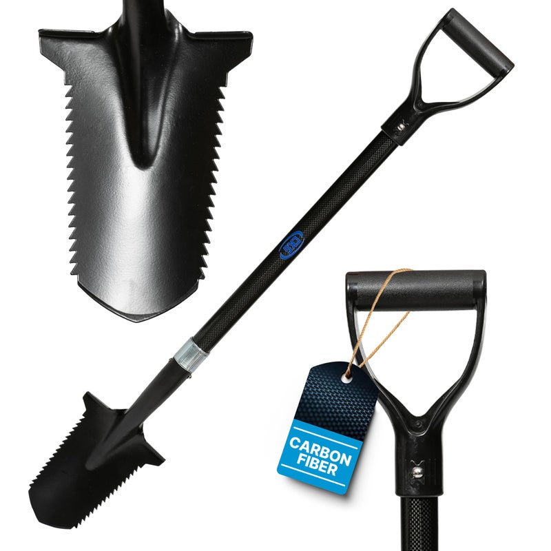CKG Carbon Metal Detecting Shovel Digging Tool with Double Serrated Blade Lightweight Digger Garden Root Cutter Spade Professional Metal Detector Accessories Gold Digger Shovel Carbon Black - Image 2