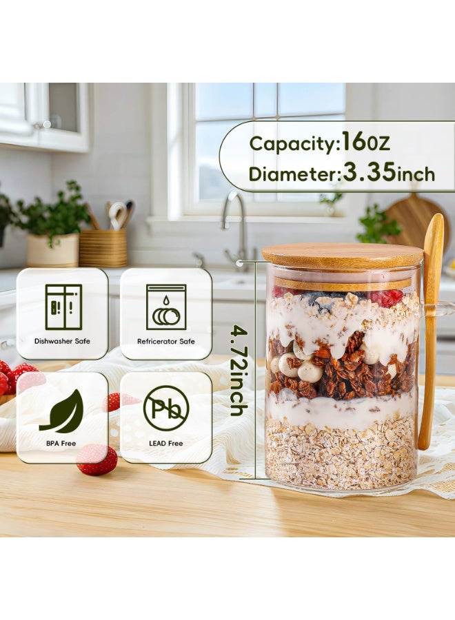 4 Pack Overnight Oats Containers with Lids,16oz Overnight Oats Jars , Oatmeal Cups,Meal Prep Containers,Glass Meal Prep Containers with Lids, Pudding Jars - Image 3