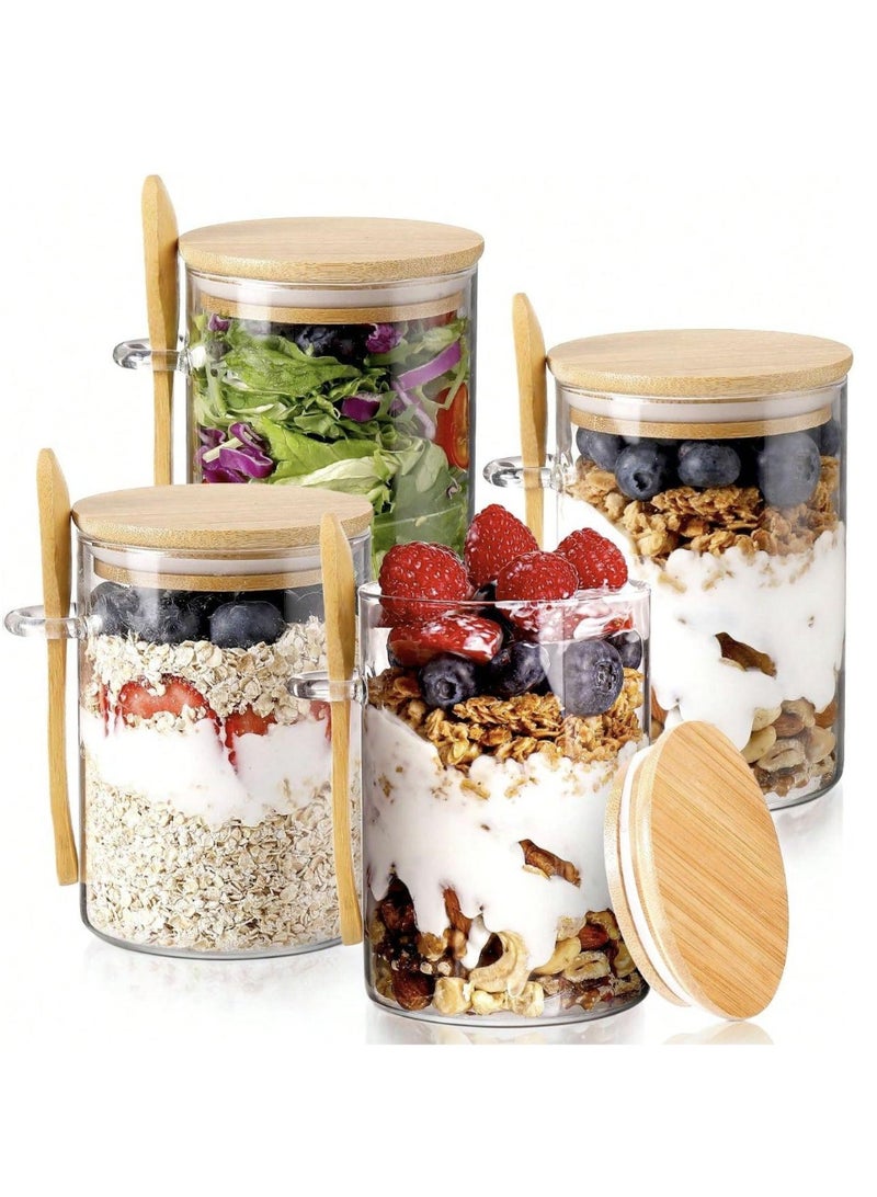 4 Pack Overnight Oats Containers with Lids,16oz Overnight Oats Jars , Oatmeal Cups,Meal Prep Containers,Glass Meal Prep Containers with Lids, Pudding Jars - Image 1