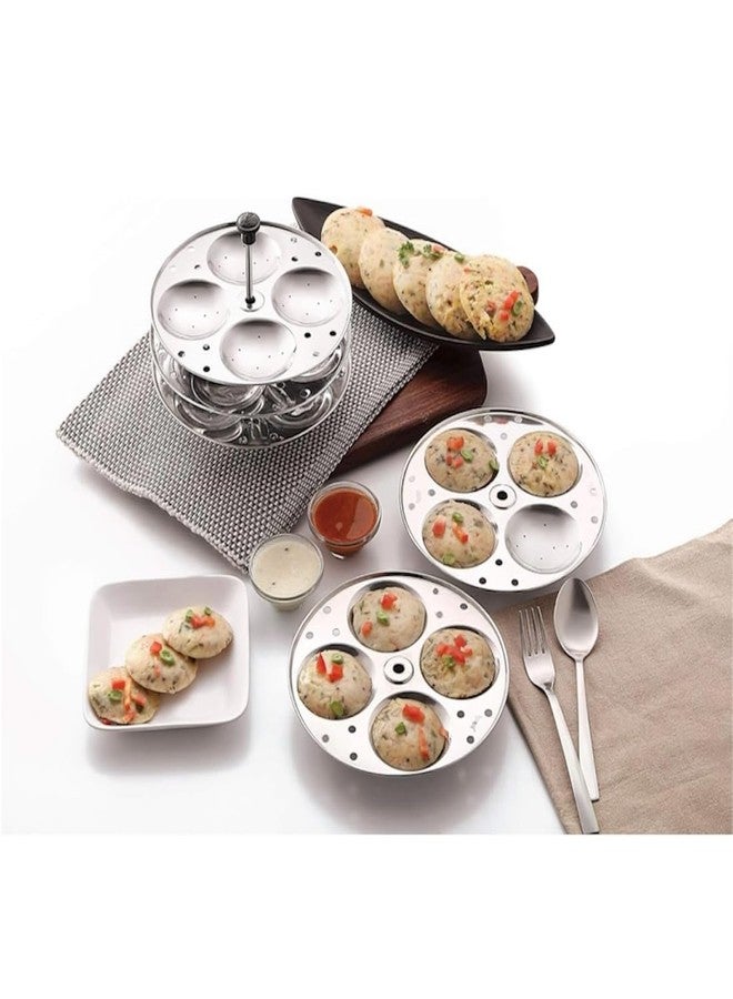 Artha Medium Size Stainless Steel 3 Rack Idli Stand For Cooking 12 Perfect Idlis Durable And Light Weight Capacity 4 Idlis Per Rack/Plate - Image 3