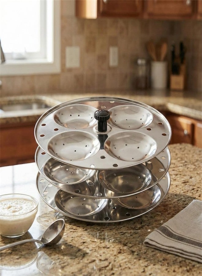 Artha Medium Size Stainless Steel 3 Rack Idli Stand For Cooking 12 Perfect Idlis Durable And Light Weight Capacity 4 Idlis Per Rack/Plate - Image 2