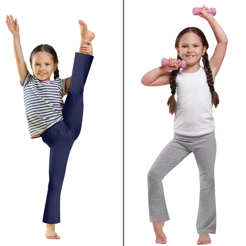 FEQO 4 Pack Girls Flare Leggings Pants Girl Cotton Leggings Bell Bottoms 5-6 Years(Black, Dark Gray, Navy Blue, Khaki) - Image 2