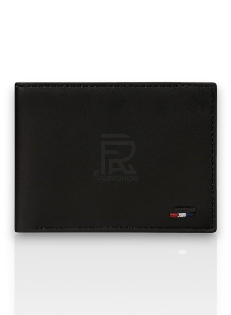 محفظة جلدية فاخرة رفيعة للرجال - مزودة بفتحات متعددة للبطاقات وجيب للنقود - محفظة سفر أنيقة باللون الأسود