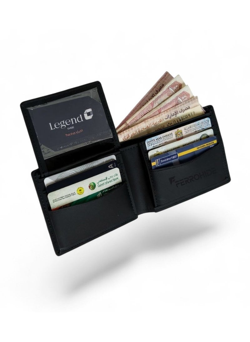 محفظة جلدية فاخرة رفيعة للرجال - مزودة بفتحات متعددة للبطاقات وجيب للنقود - محفظة سفر أنيقة باللون الأسود