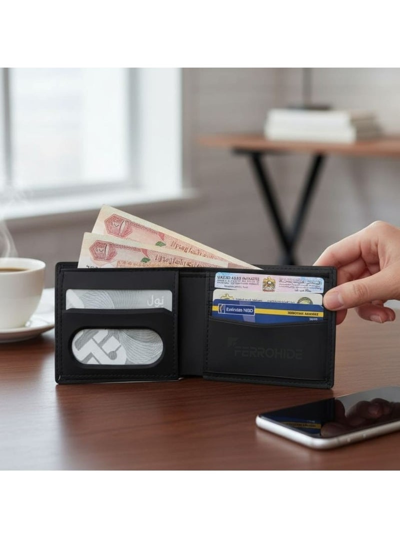 محفظة جلدية فاخرة رفيعة للرجال - مزودة بفتحات متعددة للبطاقات وجيب للنقود - محفظة سفر أنيقة باللون الأسود