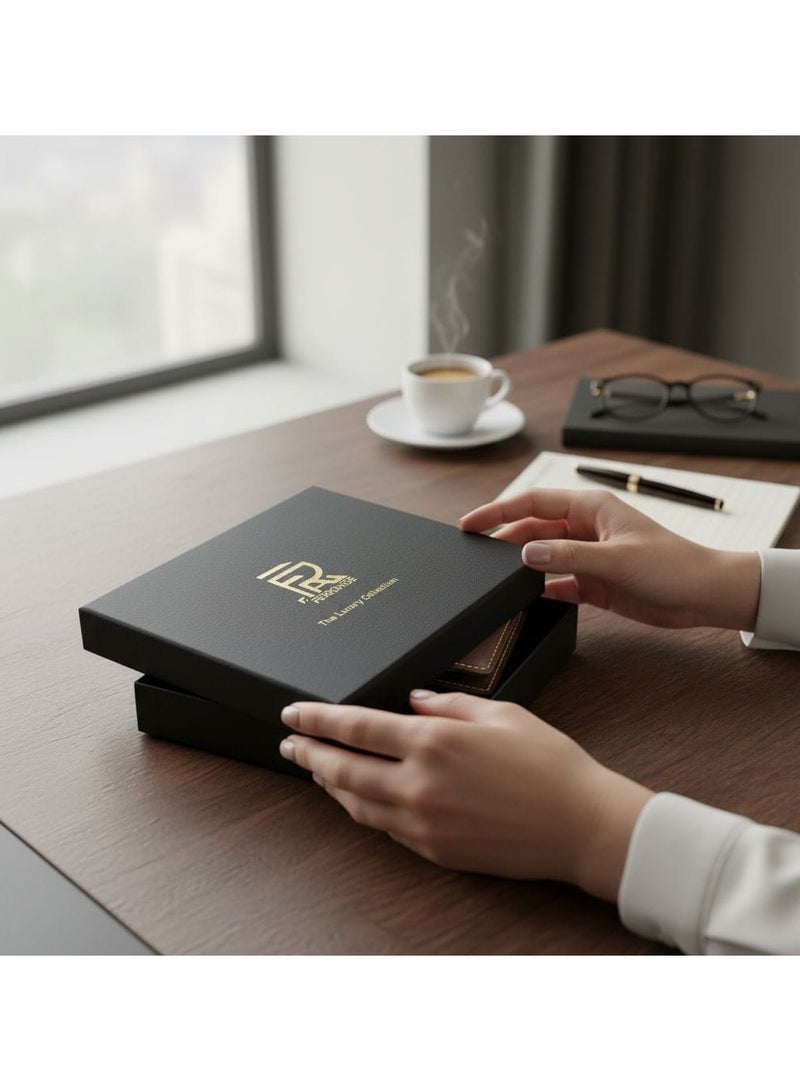 محفظة جلدية فاخرة رفيعة للرجال - مزودة بفتحات متعددة للبطاقات وجيب للنقود - محفظة سفر أنيقة باللون الأسود