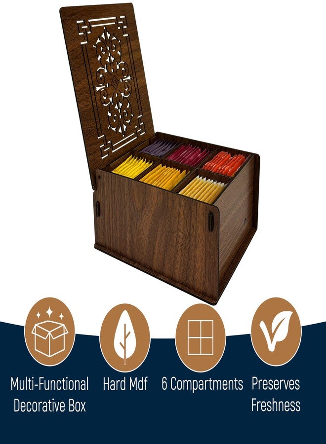 RoyalHouse Premium Wood Tea Storage Box Organizer, Tea Bag Holder Containers (Brown), Eco-Friendly Multi-Functional Decorative Box, 6 Compartments For Assorted Variety Of Small Items - Image 3