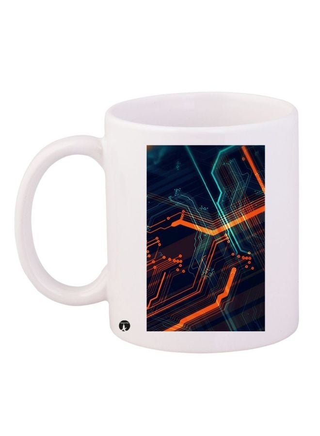 RYN Printed Ceramic Coffee Mug White/Blue/Orange 11ounce