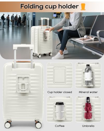 Joyway Carry on Luggage Airline Approved with Front Compartment and Cup Holder, 20 Inch Hard Shell Carry-on Suitcase with Spinner Wheels and TSA Lock for Women Men - Image 4