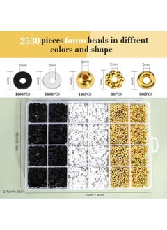 Generic 2530 PCS Clay Beads Bracelet Making Kit, Black and White Clay Beads, Friendship Bracelet Kit, 2 Rolls of 10 Meters Black and White Elastic Rope, 7MM Clay Beads and Gold Flat Round Flower Beads  - Image 5