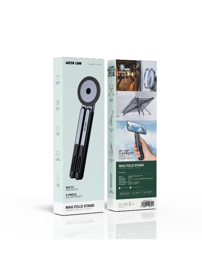 Green Lion Mag Fold Stand / Magnetic Aluminum Laptop Stand / 8-Angle Adjustable Holder for Laptop, Tablet & Phone / Foldable Portable Design with Non-Slip Silicone Pad / 45°–180° Viewing Angles / Stable, Air Vent Friendly, Supports up to 5kg - Grey - Image 5