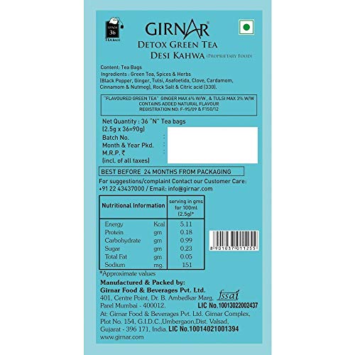 Girnar Detox Desi Kahwa Green Tea Bags - Set Of 36 (Pack Of 2), 260 Gm - Image 5