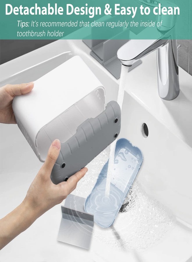 Boperzi Toothbrush and Toothpaste Holder Drainage for Bathroom Countertop with Adjustable Dividers, Large Toothpaste Caddy Organizer Storage Rustic Decor Set Freestanding for Family, Kids Gray - Image 2