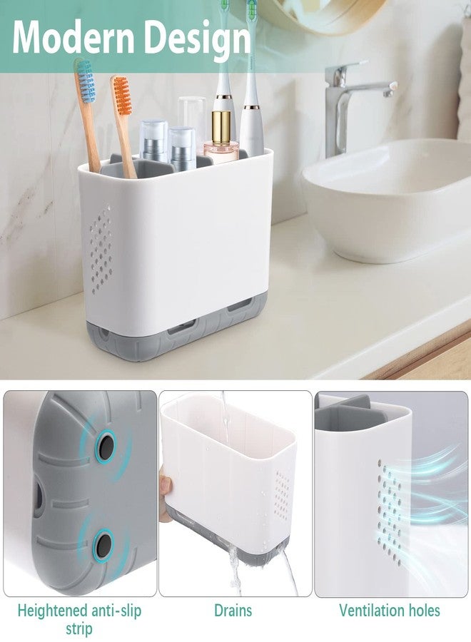 Boperzi Toothbrush and Toothpaste Holder Drainage for Bathroom Countertop with Adjustable Dividers, Large Toothpaste Caddy Organizer Storage Rustic Decor Set Freestanding for Family, Kids Gray - Image 3