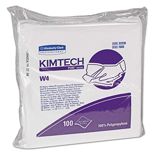 KIMTECH Kimberly-Clark Kimtech 33330 Pure Disposable Wiper with W4 Dry, 12" Length x 12" Width, White, (5 Pack of 100) - Image 1