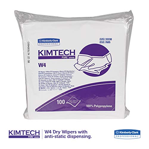 KIMTECH Kimberly-Clark Kimtech 33330 Pure Disposable Wiper with W4 Dry, 12" Length x 12" Width, White, (5 Pack of 100) - Image 3