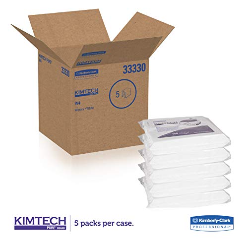 KIMTECH Kimberly-Clark Kimtech 33330 Pure Disposable Wiper with W4 Dry, 12" Length x 12" Width, White, (5 Pack of 100) - Image 2