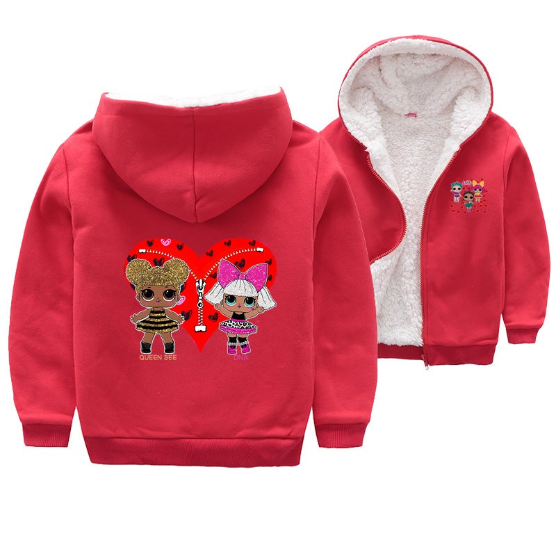 Children'S Clothing Coat Winter Clothes Thickened Fleece-Lined Hoodie Coral Fleece Cartoon Doll Printed Warm Coat T037 - Image 4