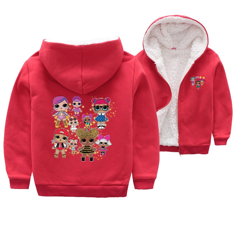 Children'S Clothing Coat Winter Clothes Thickened Fleece-Lined Hoodie Coral Fleece Cartoon Doll Printed Warm Coat T037 - Image 3