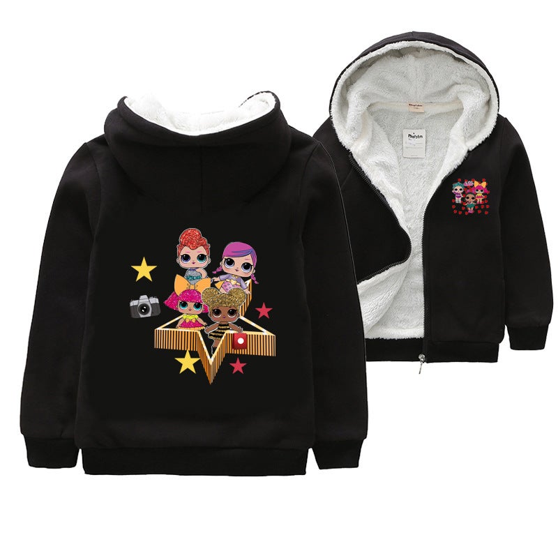 Children'S Clothing Coat Winter Clothes Thickened Fleece-Lined Hoodie Coral Fleece Cartoon Doll Printed Warm Coat T037 - Image 5