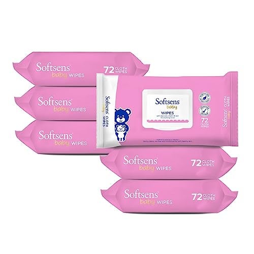 Softsens Baby Gentle Cloth Wipes for Baby Skin Enriched with Aloe Vera & Vitamin E I Dermatologically Tested & Parben Free with Lid - 72 wipes (Pack of 6) - Image 1