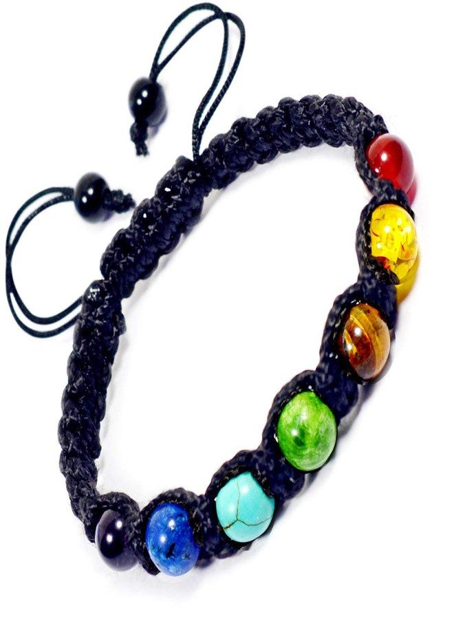 Crystu Natural 7 Chakra Bracelet Crystal Stone 8 mm Round Bead Thread Bracelet for Unisex (Color : Multi) - Image 2