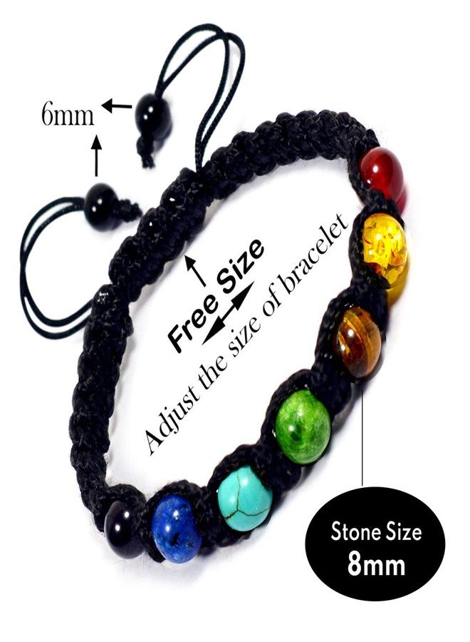 Crystu Natural 7 Chakra Bracelet Crystal Stone 8 mm Round Bead Thread Bracelet for Unisex (Color : Multi) - Image 4