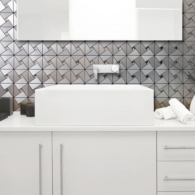 DICOFUN 10-Sheet Peel and Stick Backsplash Metal Tile, Mixed Glass Self-Adhesive Mosaic Tiles, Stainless Steel Stick on Wall Tiles for Kitchen and Bathroom Backspalsh, Mirror DÃ©cor - Image 4