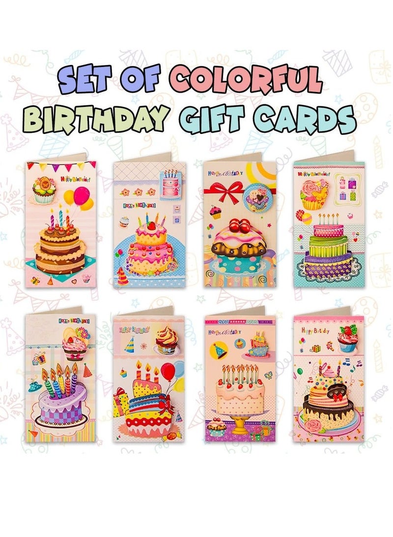 UKR 8-Pack 3D Happy Birthday Greeting Cards Large 9-Inch Pop-Up Cards with Envelopes Colorful Birthday Party Cards for Kids and Adults Festive Cakes Individual Packing (SET-B) - Image 4