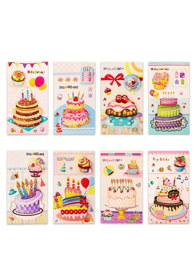 UKR 8-Pack 3D Happy Birthday Greeting Cards Large 9-Inch Pop-Up Cards with Envelopes Colorful Birthday Party Cards for Kids and Adults Festive Cakes Individual Packing (SET-B) - Image 1