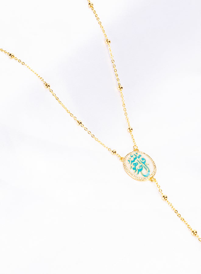 The Black Pearl Accessories Chinese Gold Necklace with a Blue Zirconic "Qul" Pendant - Image 1