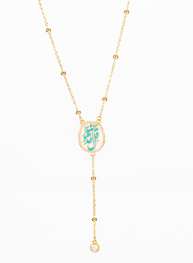 The Black Pearl Accessories Chinese Gold Necklace with a Blue Zirconic "Qul" Pendant - Image 3